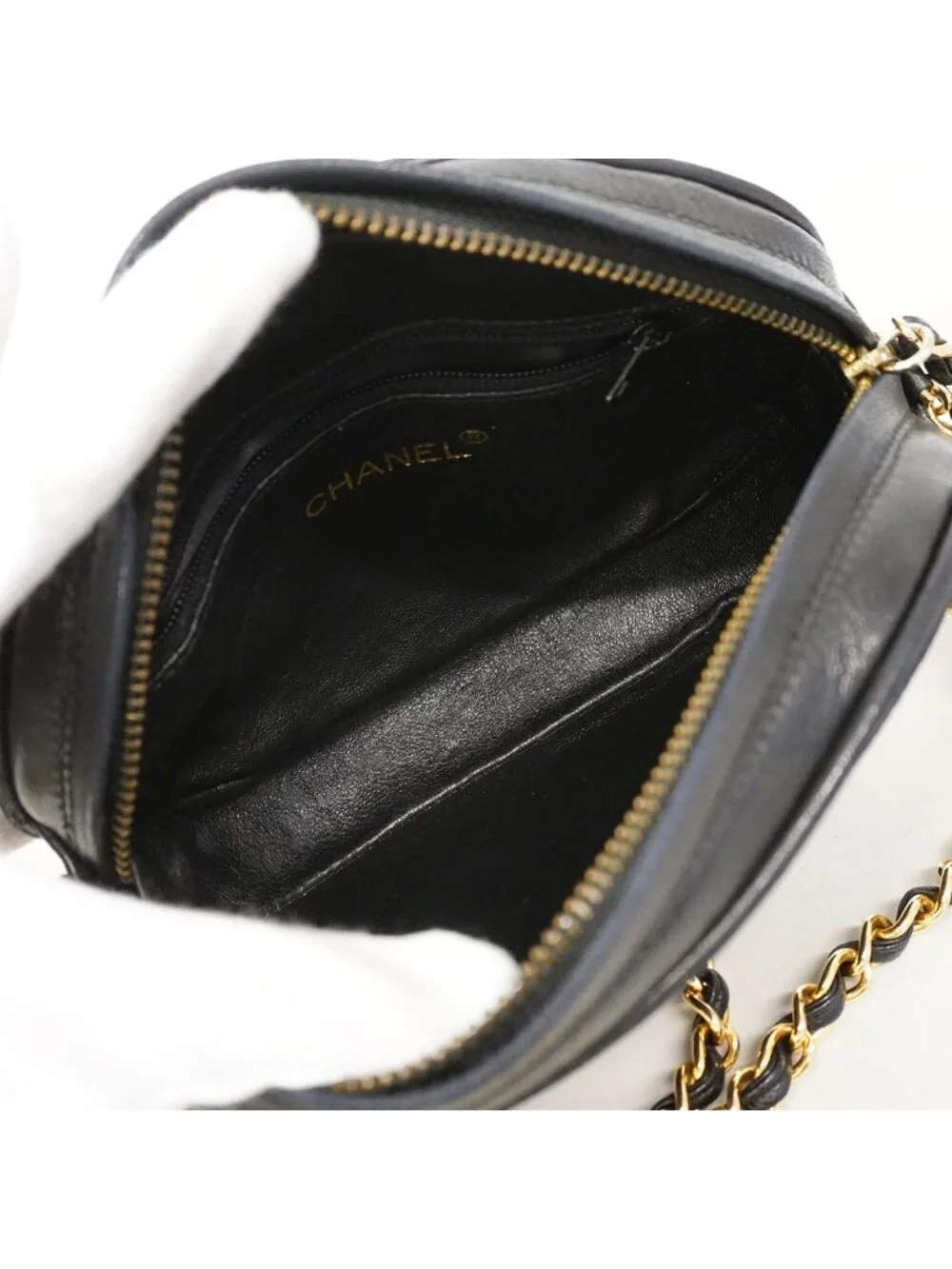 Chanel Shoulder Bag Lambskin Black Gold